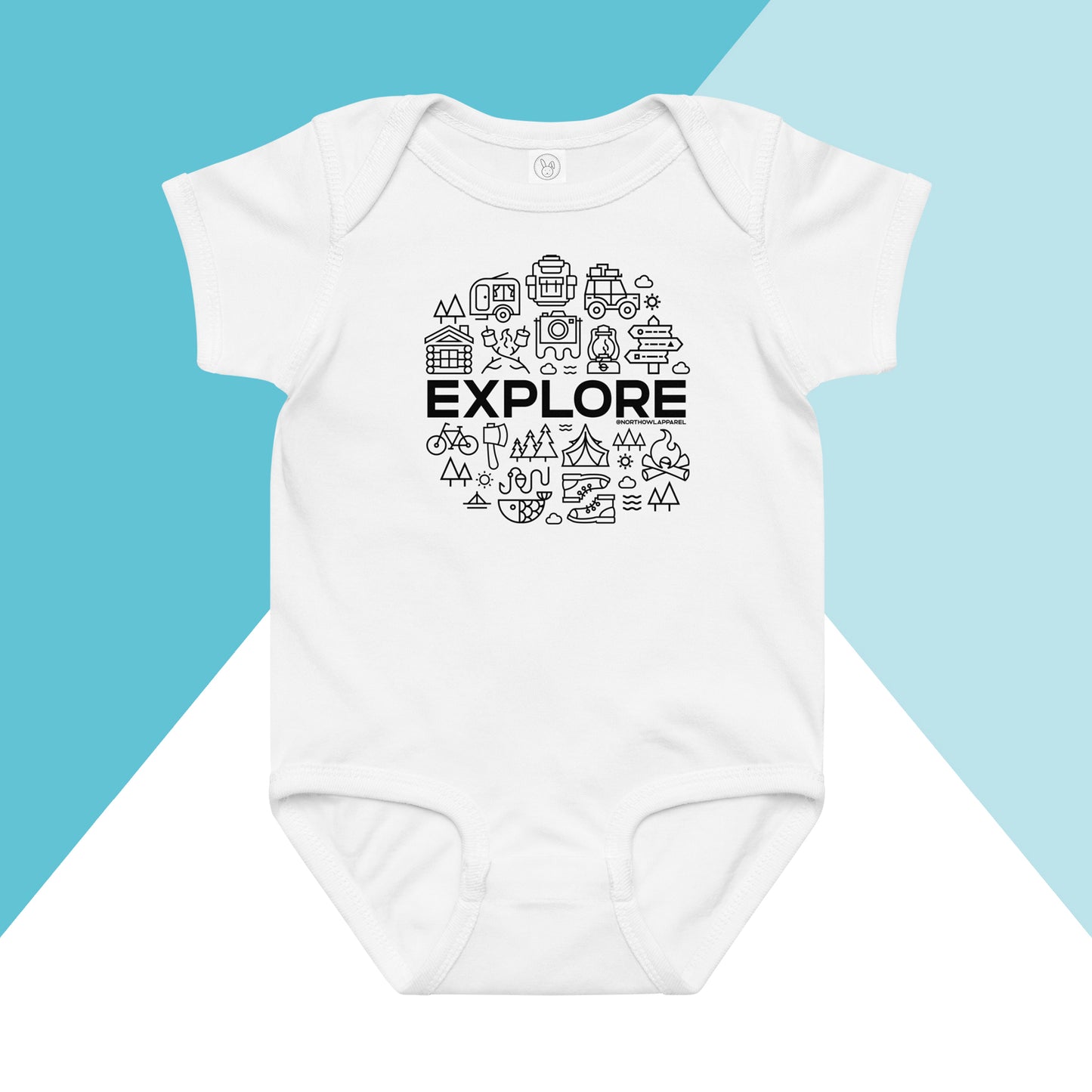 Explore Icon Outdoors Camping Baby Bodysuit North Owl Apparel