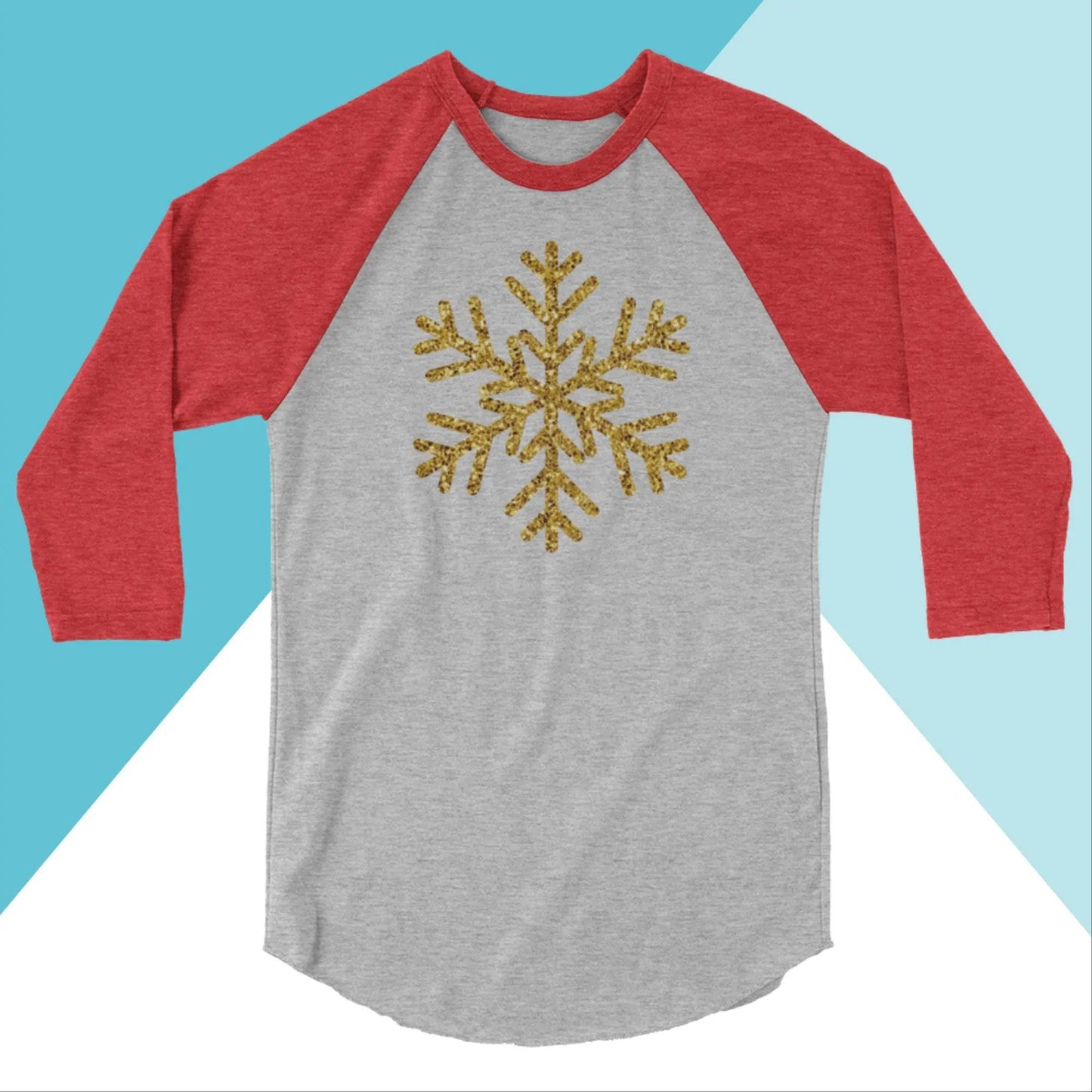 Sparkly Snowflake Customizable Christmas Raglan 3/4 Sleeve Shirt North Owl Apparel