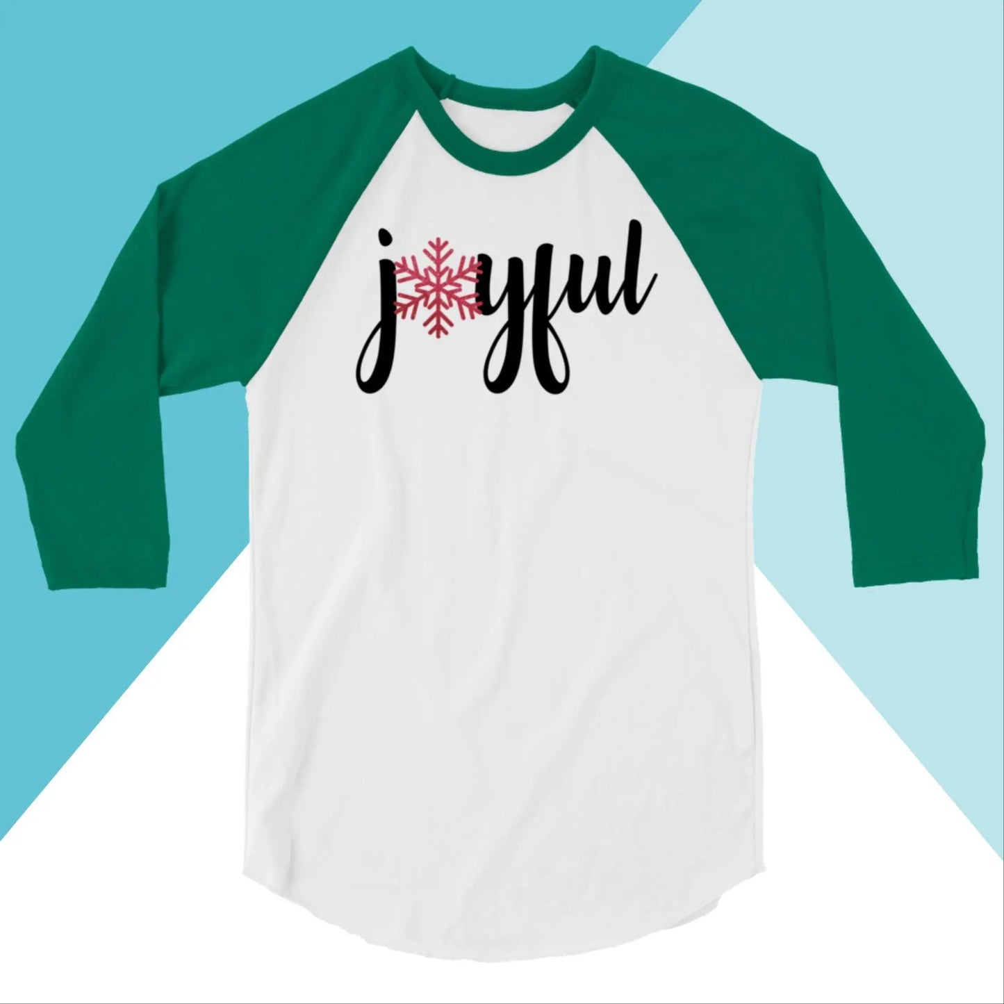 Joyful Christmas Sparkly Snowflake Raglan 3/4 Sleeve Unisex Shirt North Owl Apparel