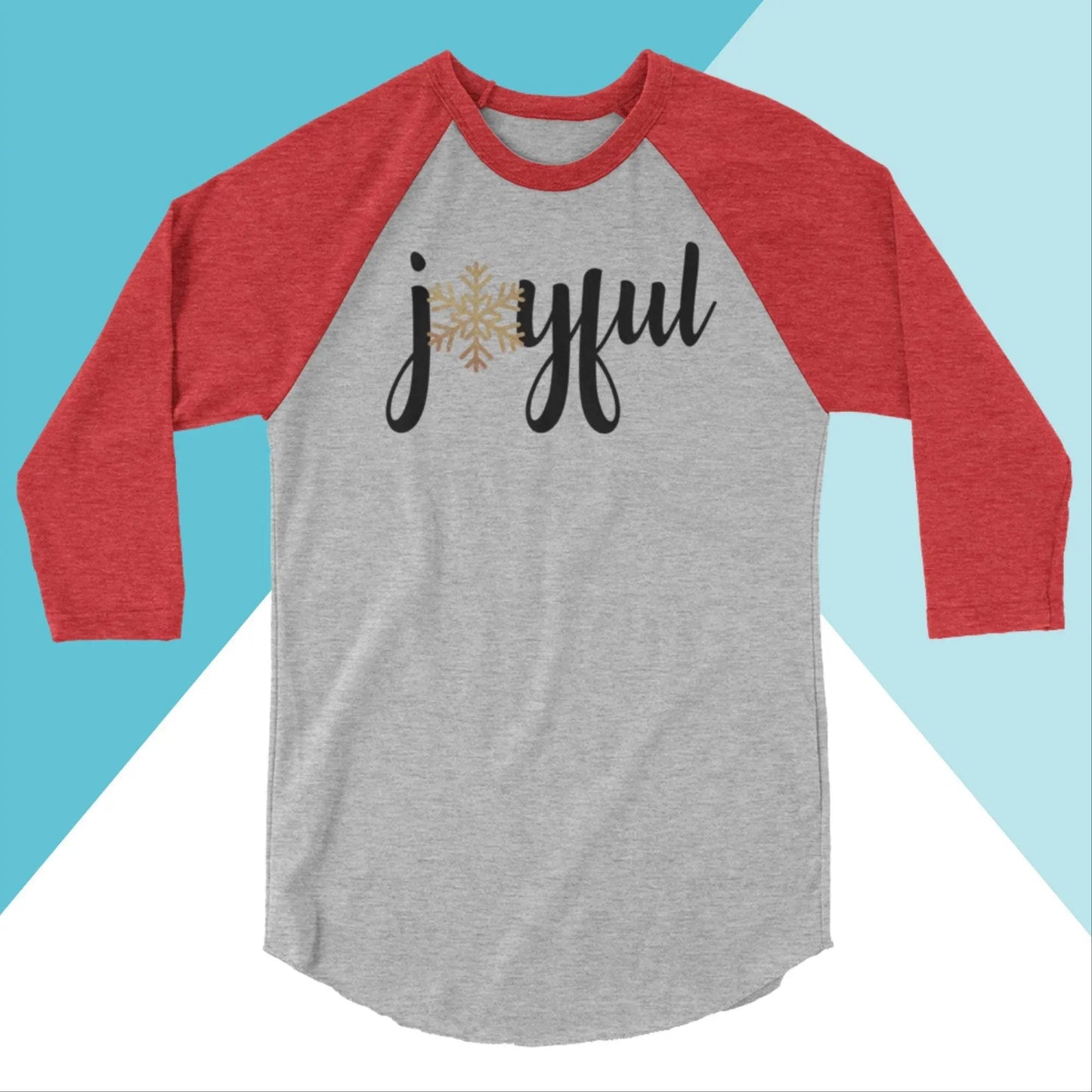 Joyful Christmas Sparkly Snowflake Raglan 3/4 Sleeve Unisex Shirt North Owl Apparel