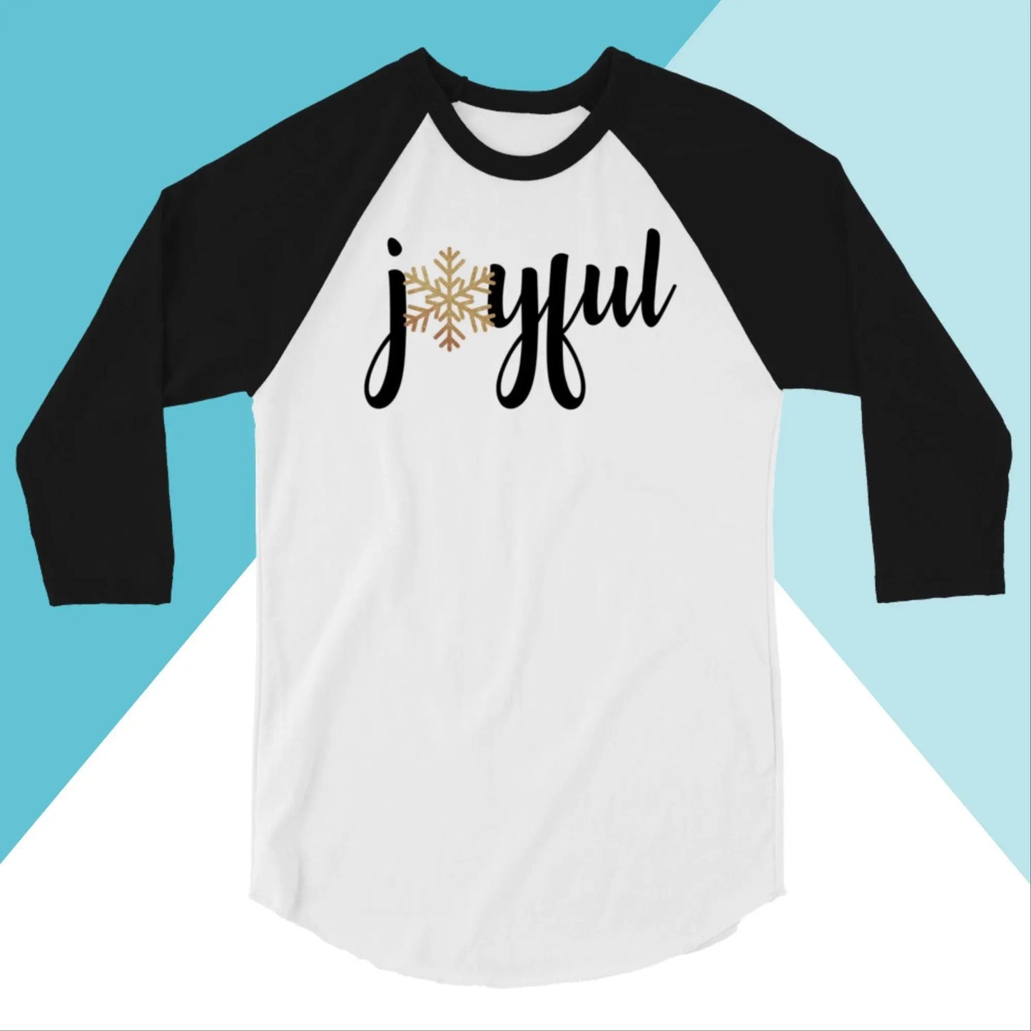 Joyful Christmas Sparkly Snowflake Raglan 3/4 Sleeve Unisex Shirt North Owl Apparel
