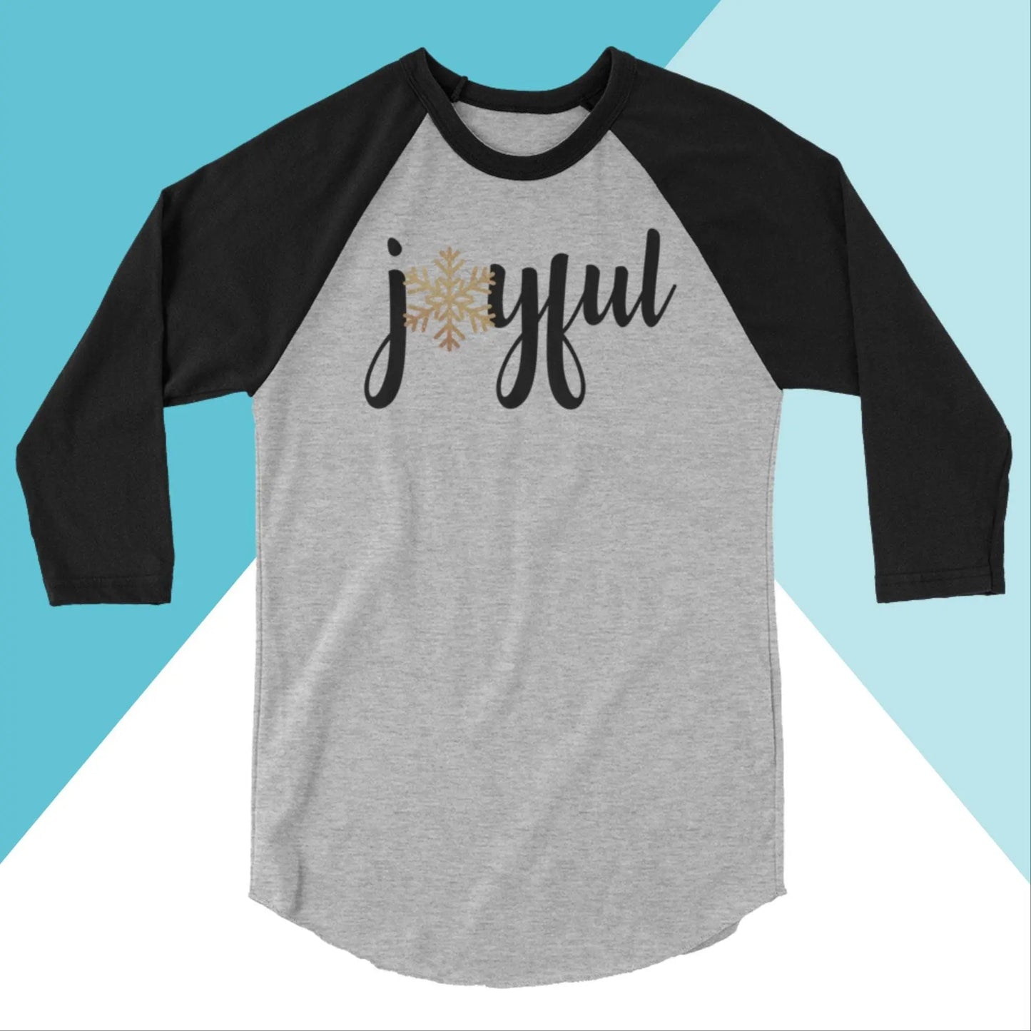 Joyful Christmas Sparkly Snowflake Raglan 3/4 Sleeve Unisex Shirt North Owl Apparel