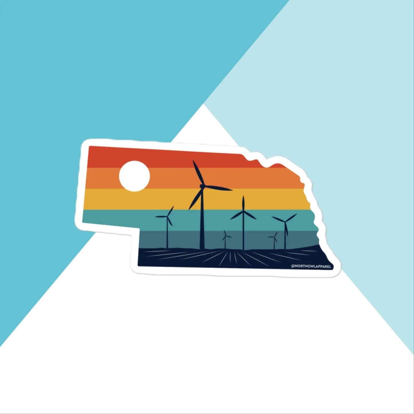 Nebraska Rural Retro Windmill Sunset Vinyl Sticker North Owl Apparel