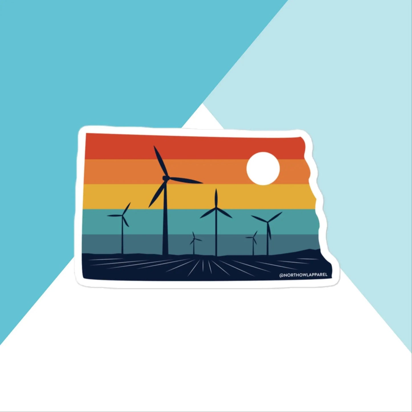 North Dakota Rural Retro Windmill Sunset Vinyl Sticker North Owl Apparel