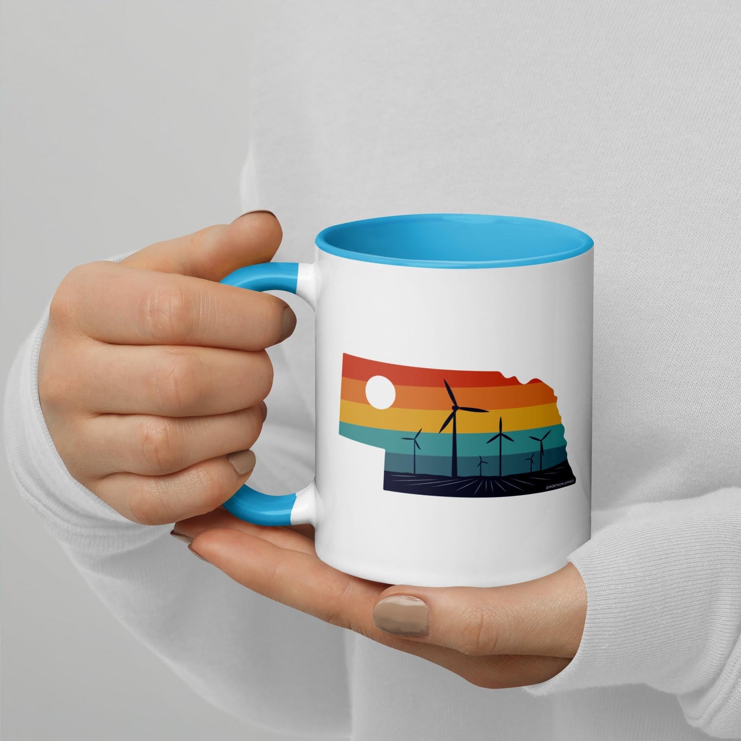 Nebraska Rural Retro Windmill Sunset Ceramic Mug North Owl Apparel