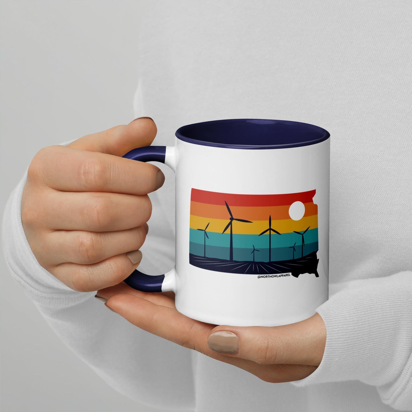South Dakota Rural Retro Windmill Sunset Ceramic Mug North Owl Apparel