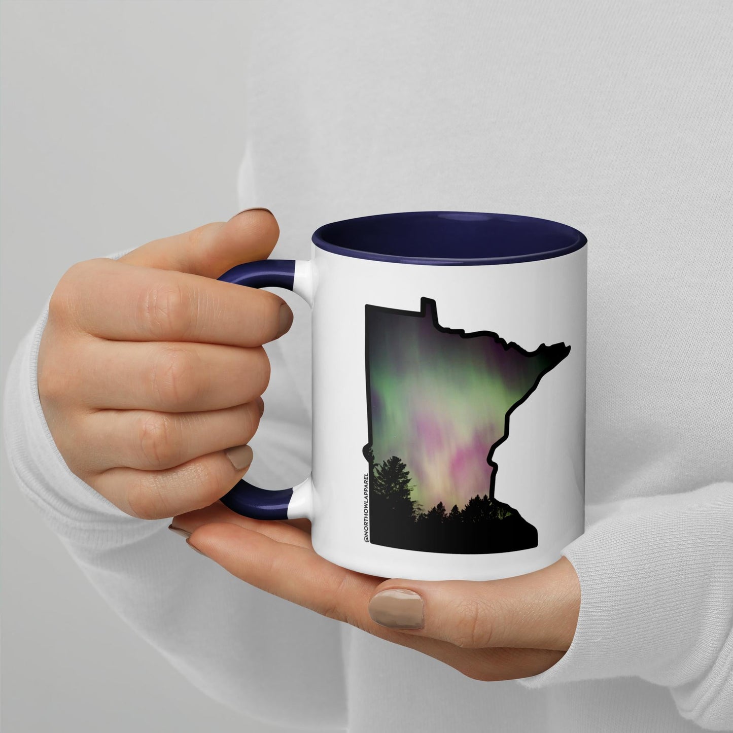 Minnesota Northern Lights Aurora State Shape Gift Mug North Owl Apparel