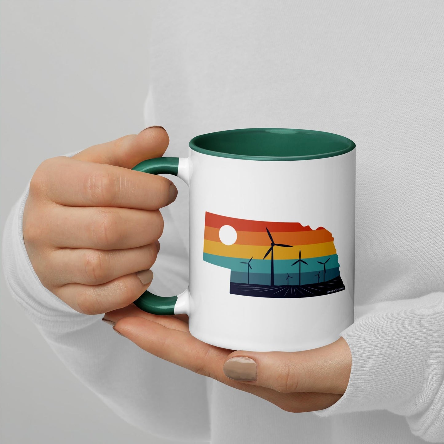 Nebraska Rural Retro Windmill Sunset Ceramic Mug North Owl Apparel