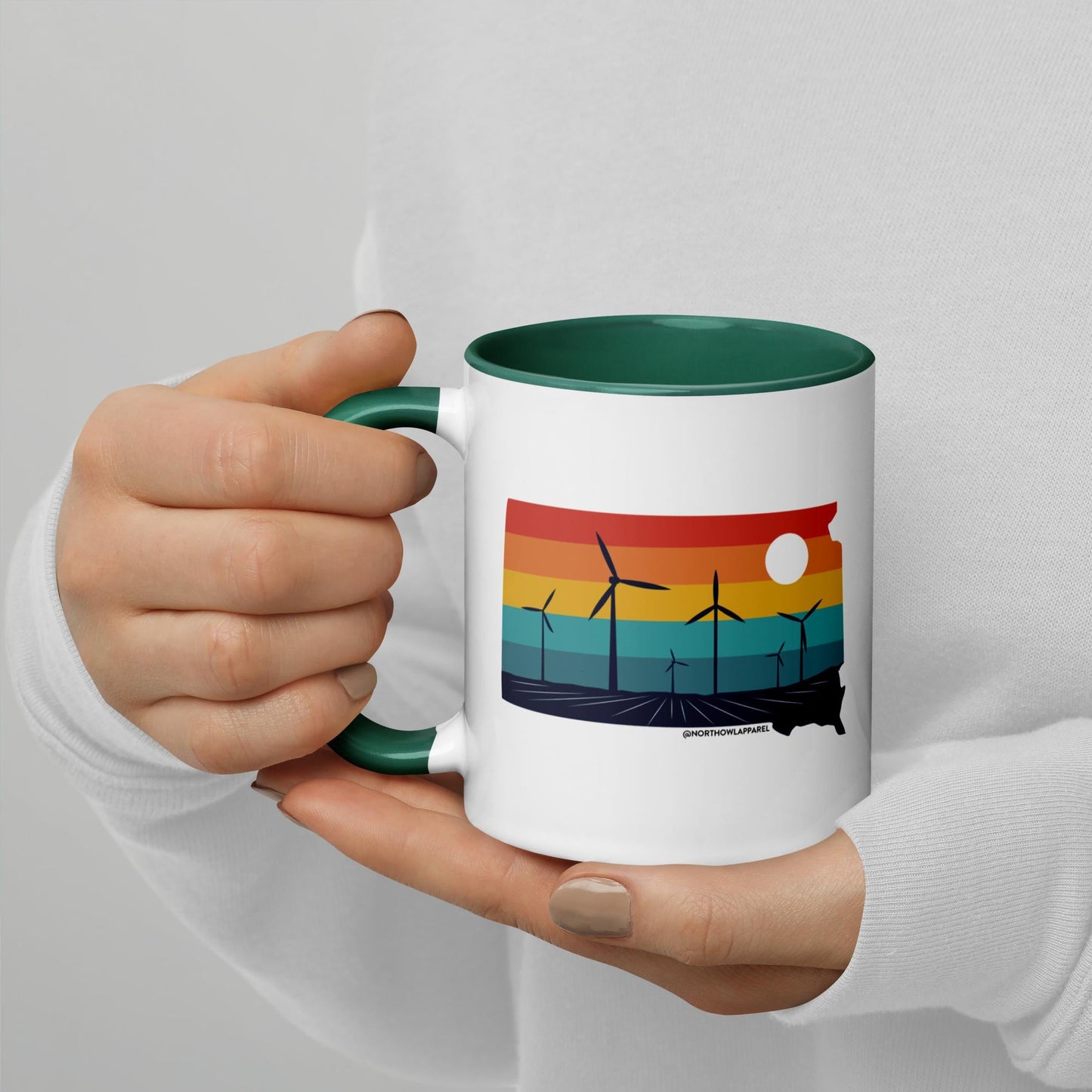 South Dakota Rural Retro Windmill Sunset Ceramic Mug North Owl Apparel