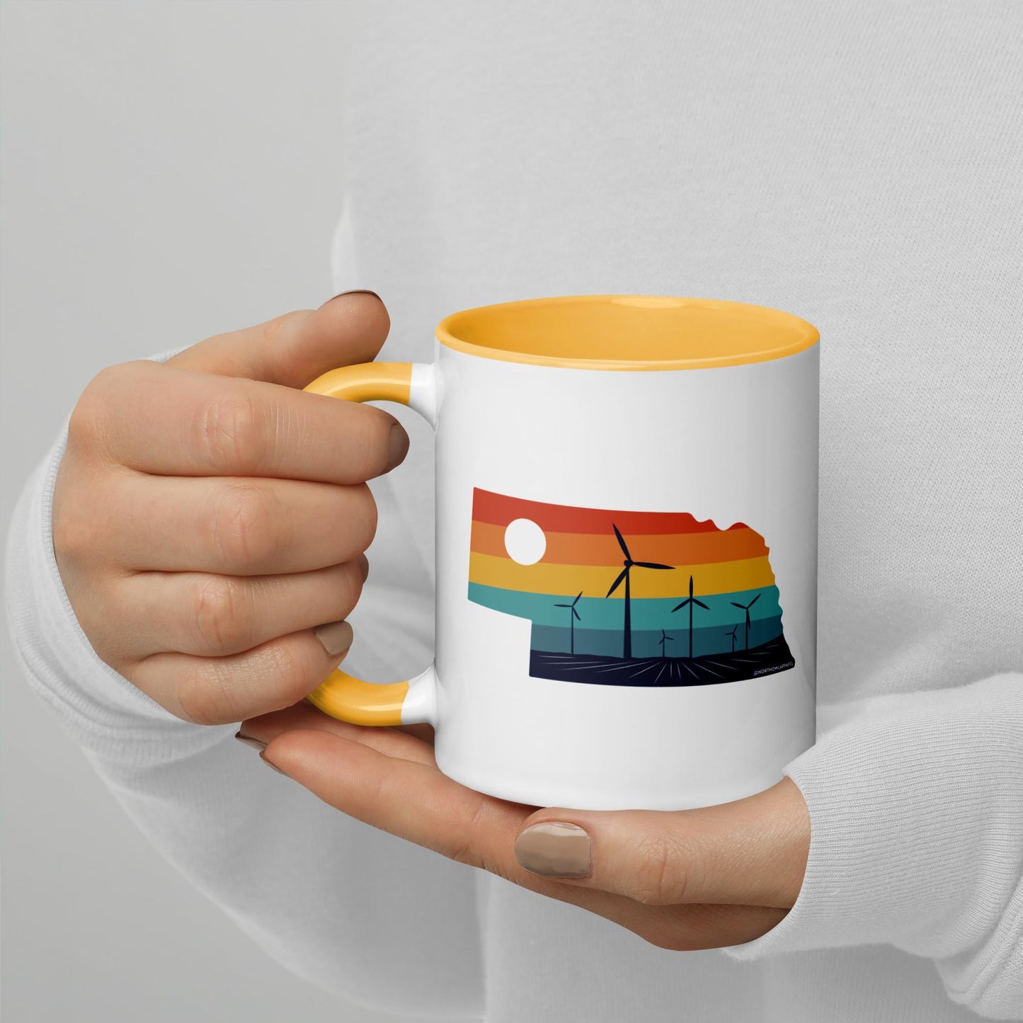 Nebraska Rural Retro Windmill Sunset Ceramic Mug North Owl Apparel