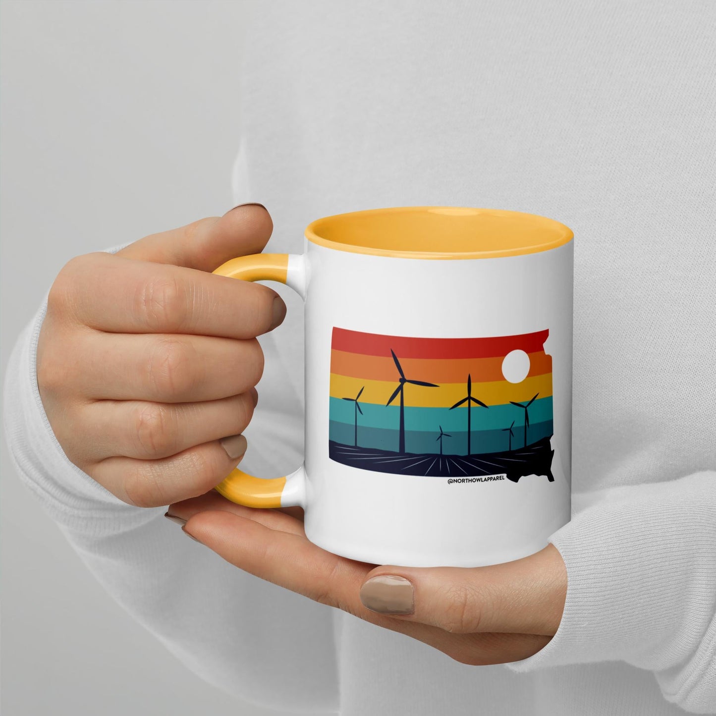 South Dakota Rural Retro Windmill Sunset Ceramic Mug North Owl Apparel