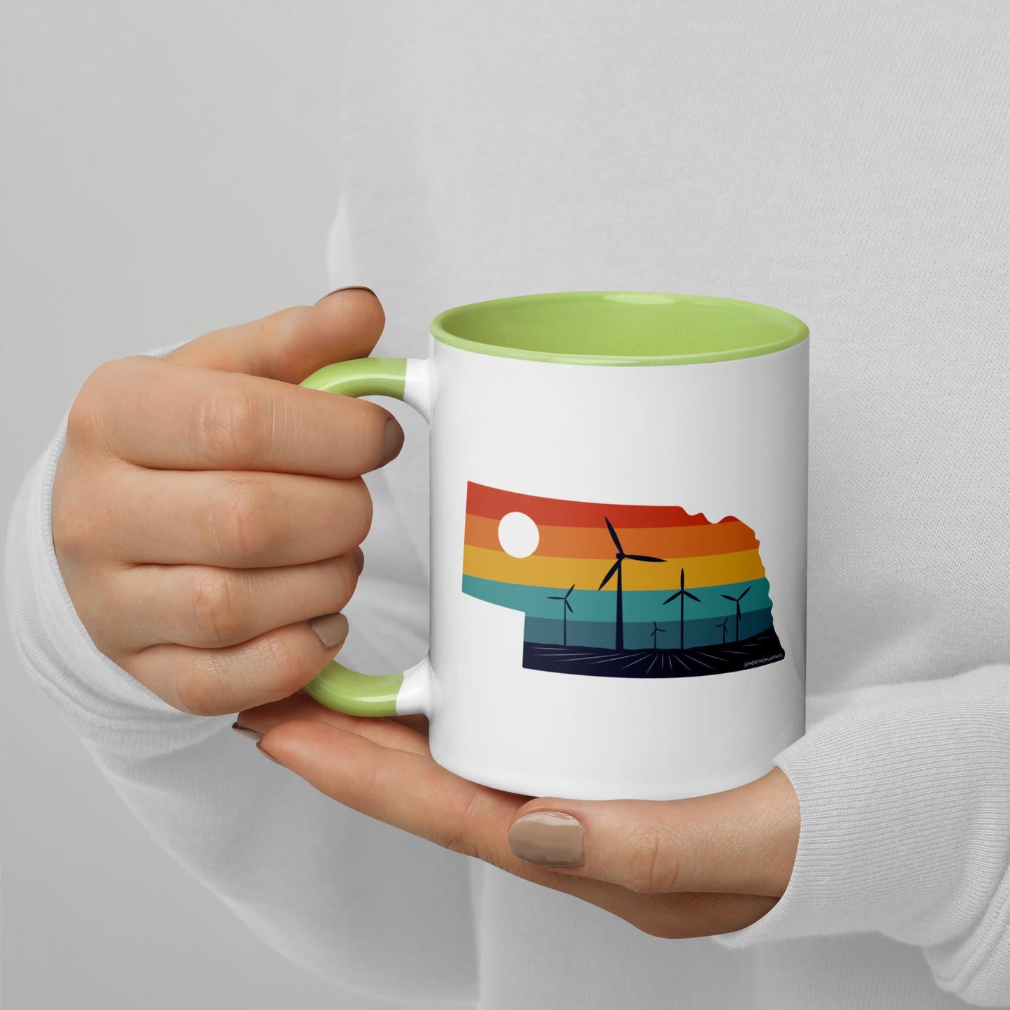 Nebraska Rural Retro Windmill Sunset Ceramic Mug North Owl Apparel
