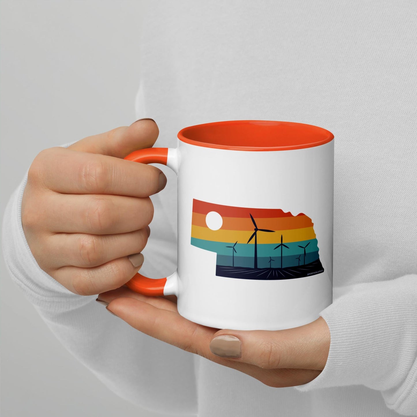 Nebraska Rural Retro Windmill Sunset Ceramic Mug North Owl Apparel