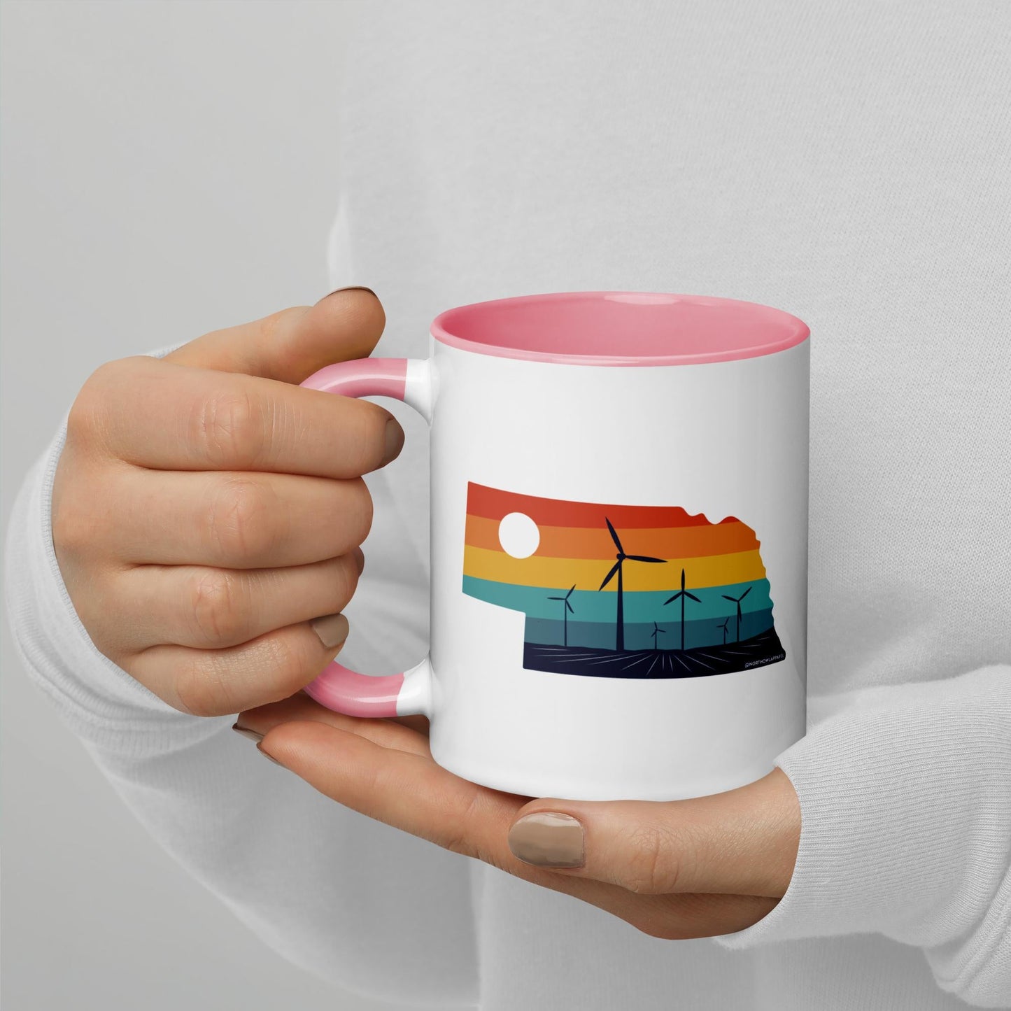 Nebraska Rural Retro Windmill Sunset Ceramic Mug North Owl Apparel