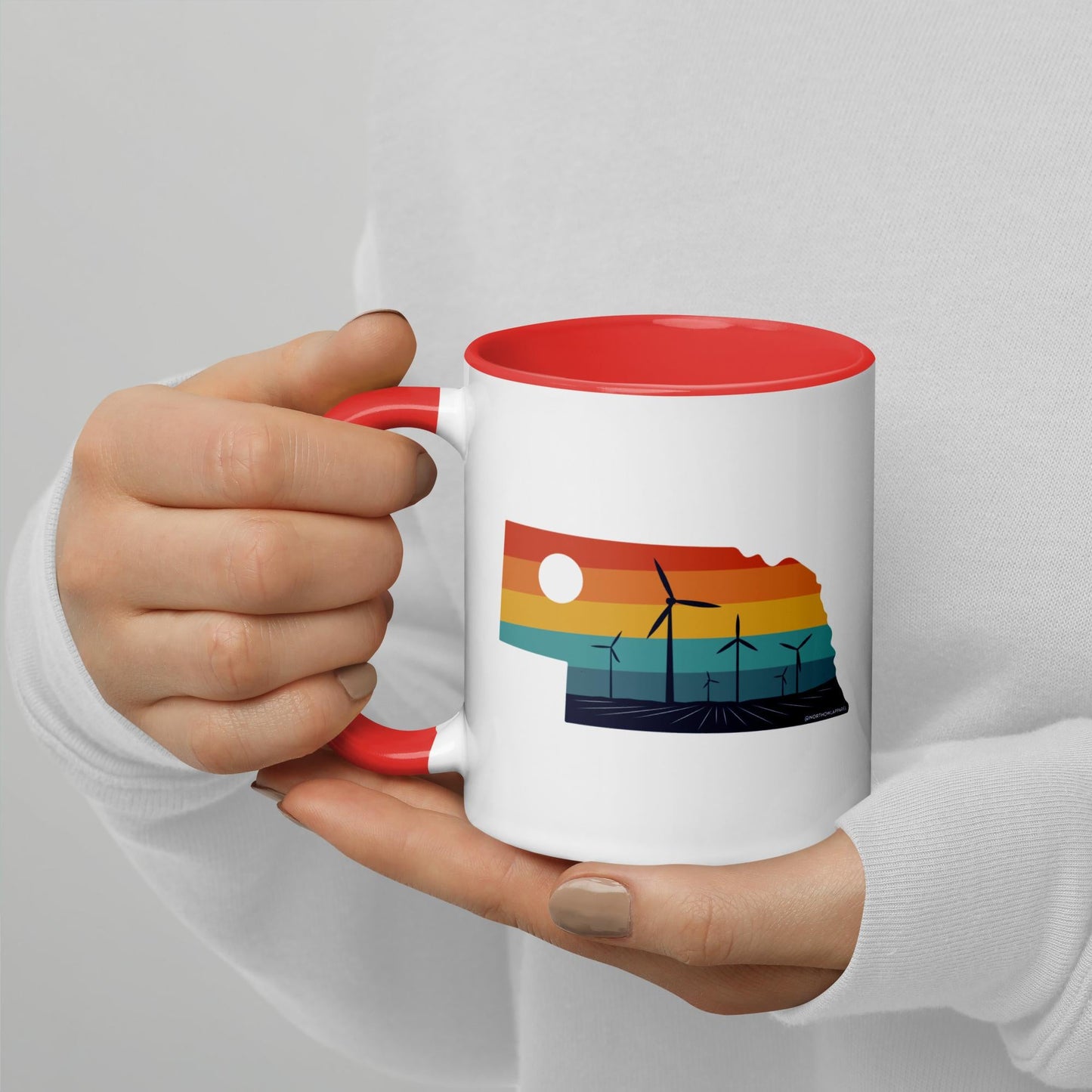 Nebraska Rural Retro Windmill Sunset Ceramic Mug North Owl Apparel