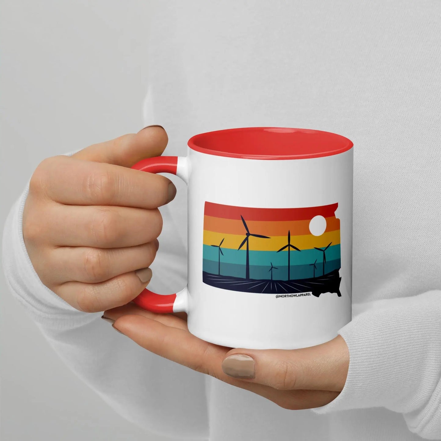 South Dakota Rural Retro Windmill Sunset Ceramic Mug North Owl Apparel