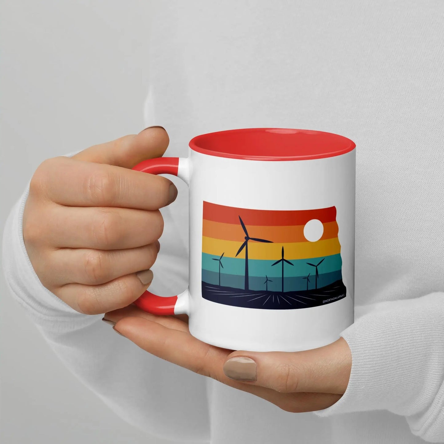 North Dakota Rural Retro Windmill Sunset Ceramic Mug North Owl Apparel