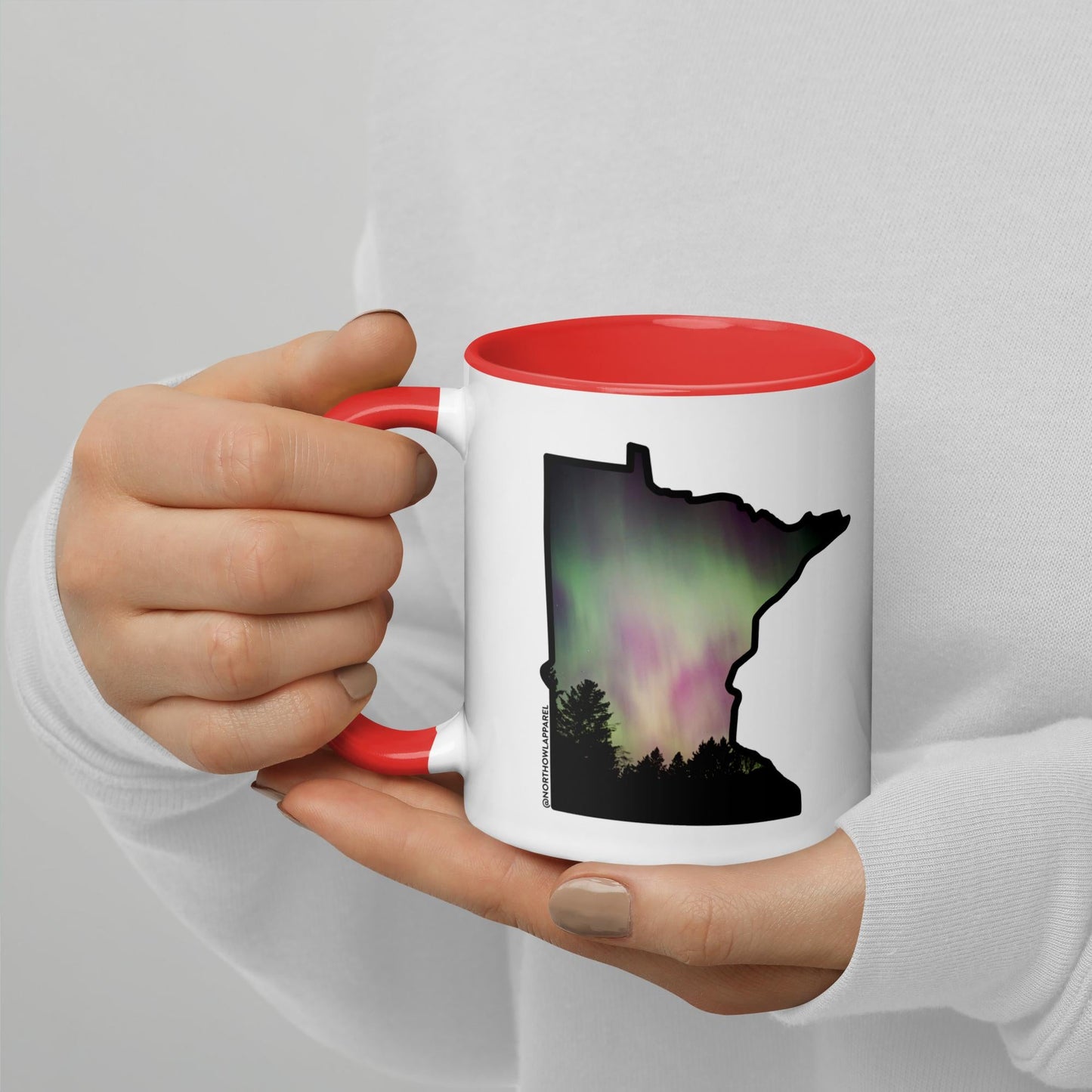 Minnesota Northern Lights Aurora State Shape Gift Mug North Owl Apparel