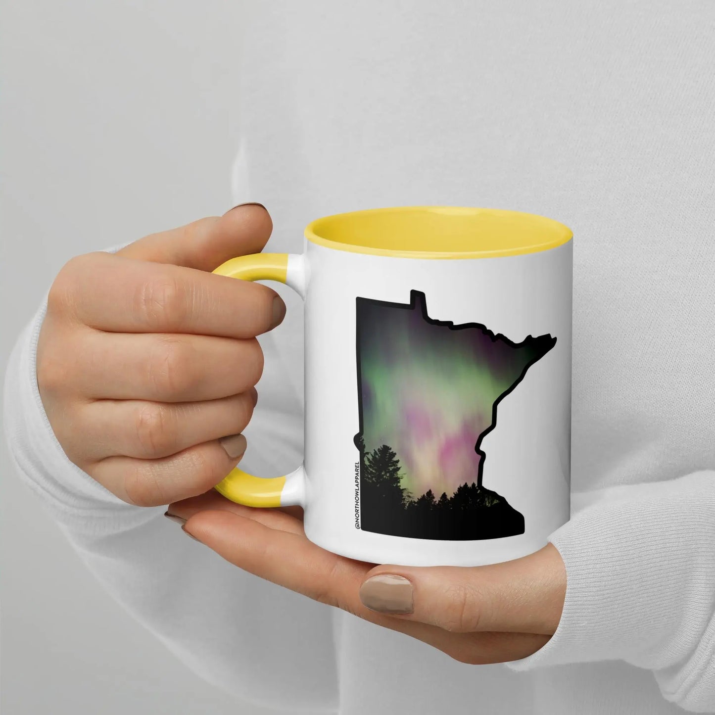Minnesota Northern Lights Aurora State Shape Gift Mug North Owl Apparel