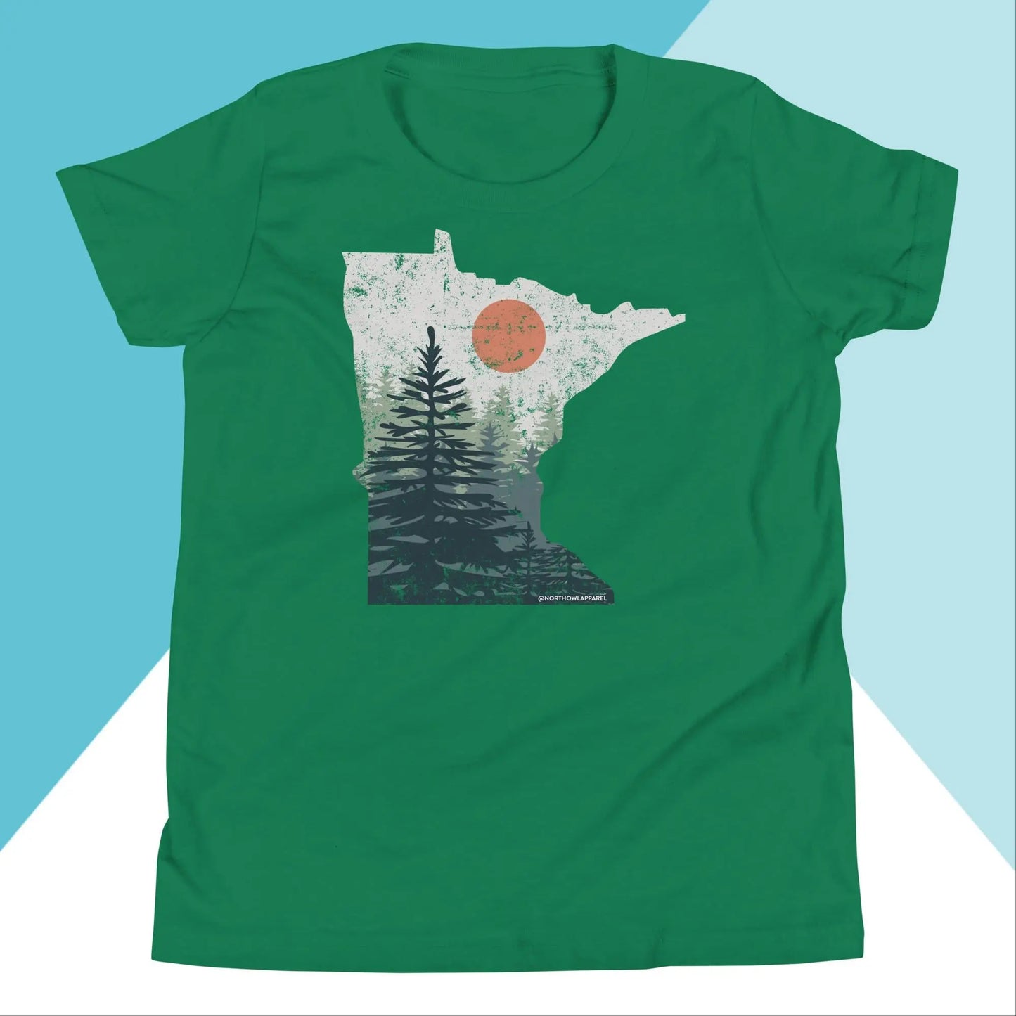 Minnesota Pine Trees Distressed Youth Kids Shirt North Owl Apparel