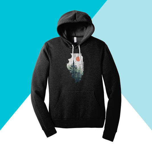 Illinois Pine Trees Distressed Unisex Hoodie Sweatshirt North Owl Apparel