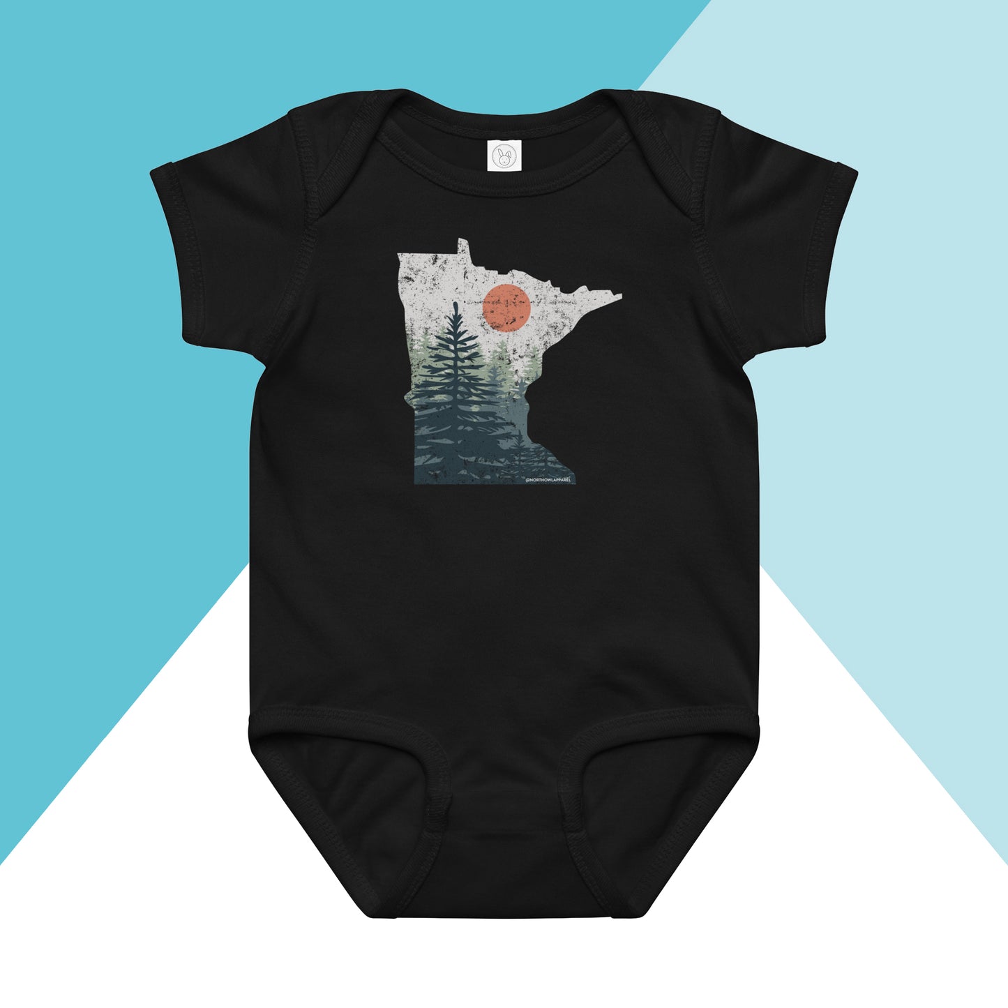 Minnesota Pine Trees Distressed Baby Bodysuit North Owl Apparel