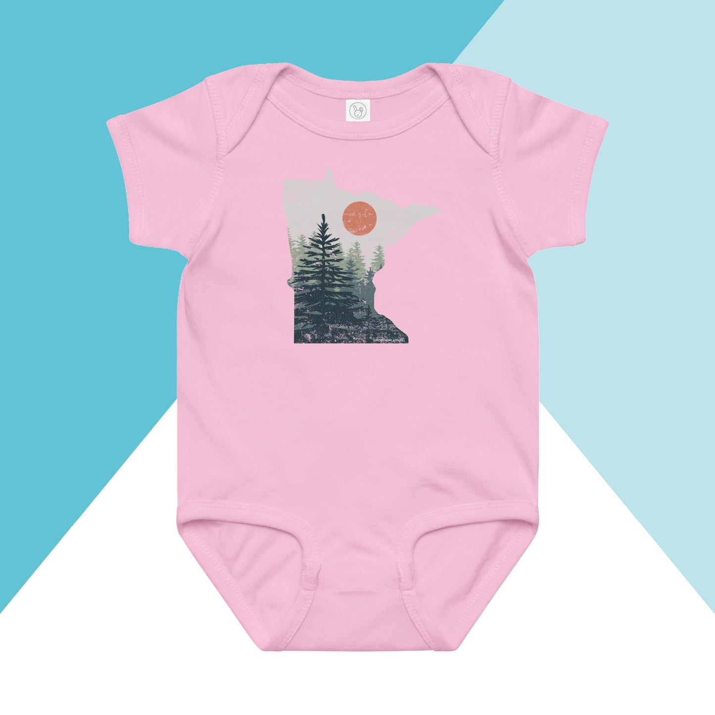 Minnesota Pine Trees Distressed Baby Bodysuit North Owl Apparel