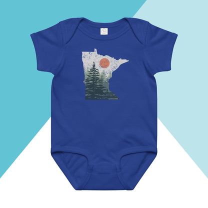 Minnesota Pine Trees Distressed Baby Bodysuit North Owl Apparel