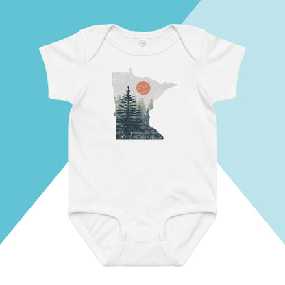 Minnesota Pine Trees Distressed Baby Bodysuit North Owl Apparel