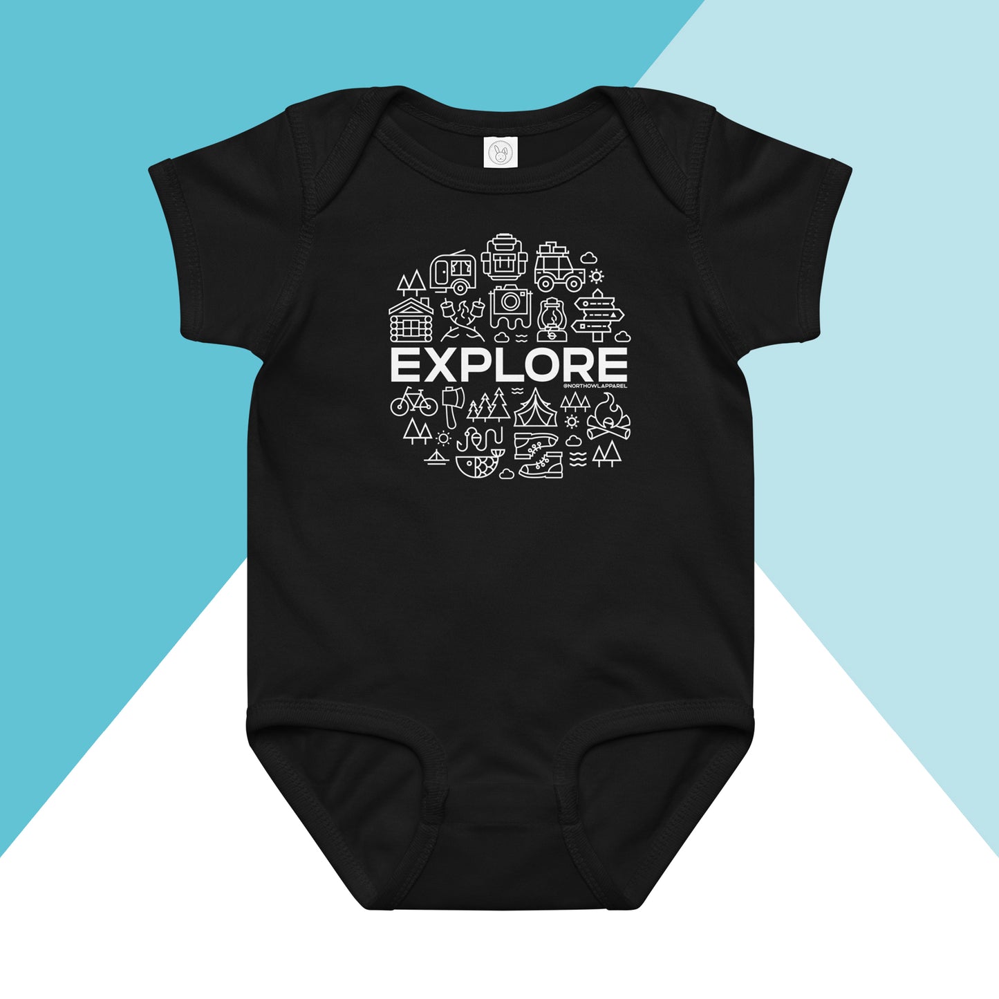 Explore Icon Outdoors Camping Baby Bodysuit North Owl Apparel