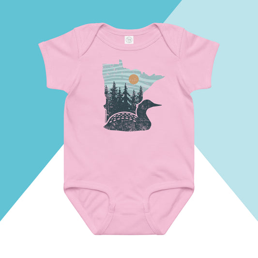 Minnesota Loon Pastel Trees Baby Bodysuit North Owl Apparel