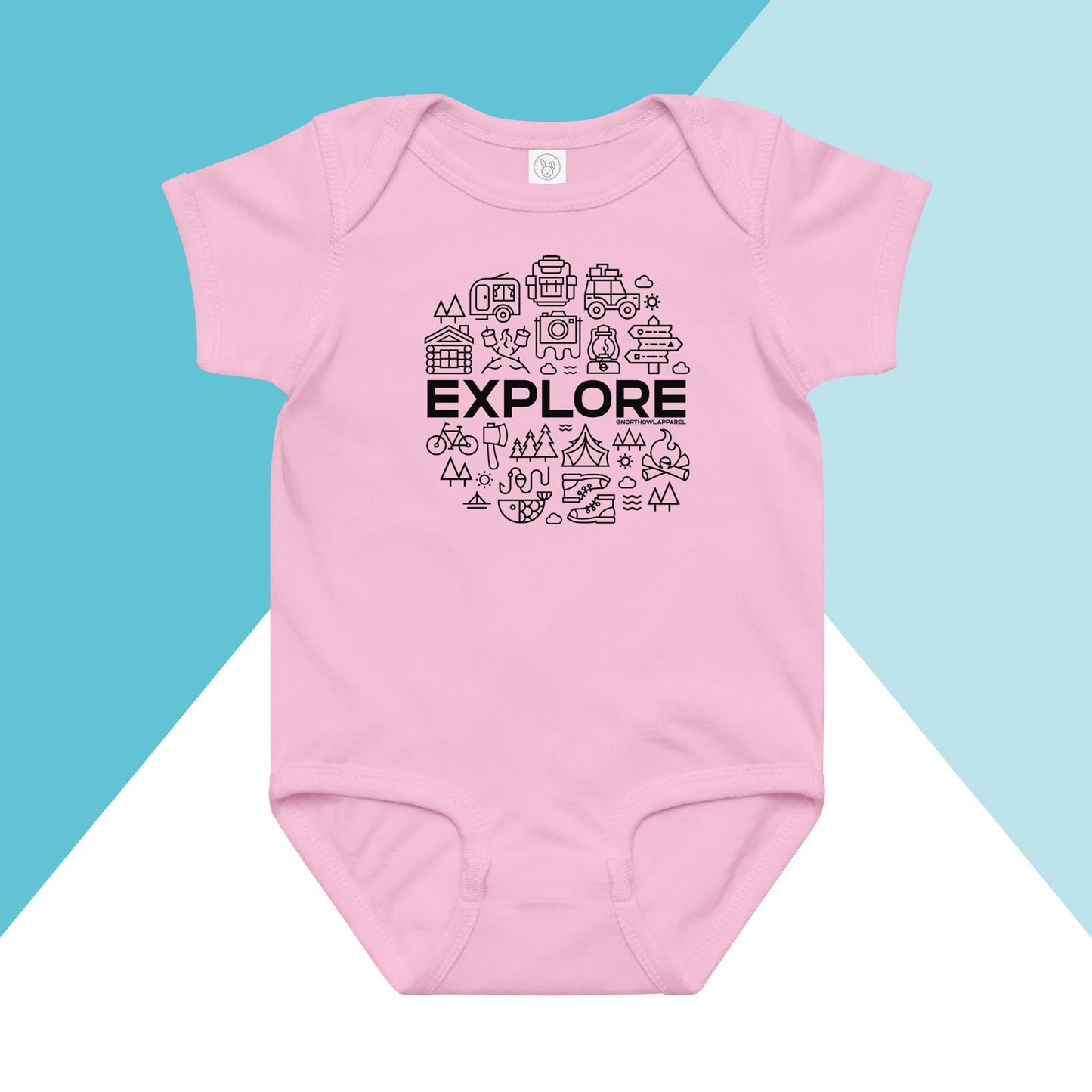 Explore Icon Outdoors Camping Baby Bodysuit North Owl Apparel