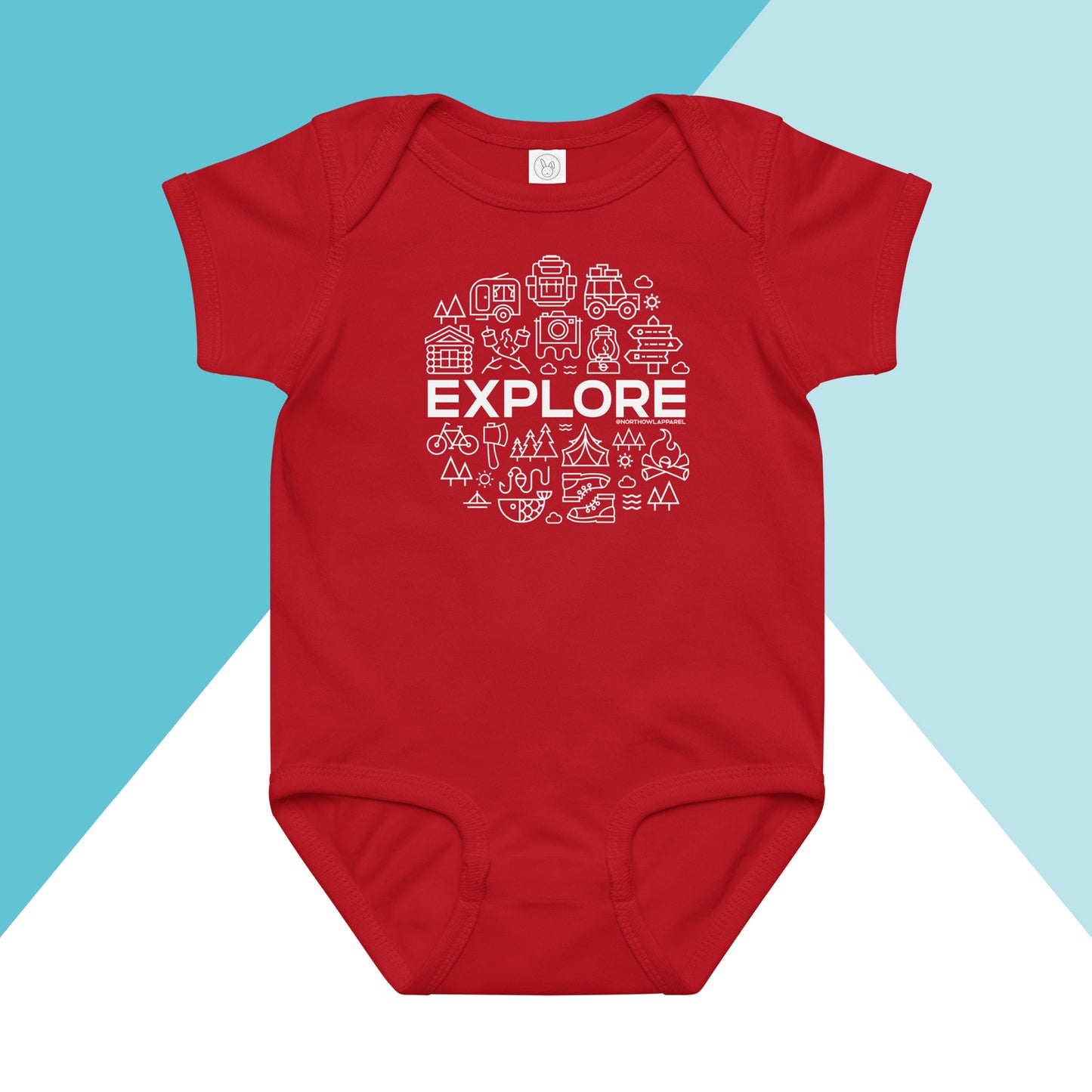 Explore Icon Outdoors Camping Baby Bodysuit North Owl Apparel