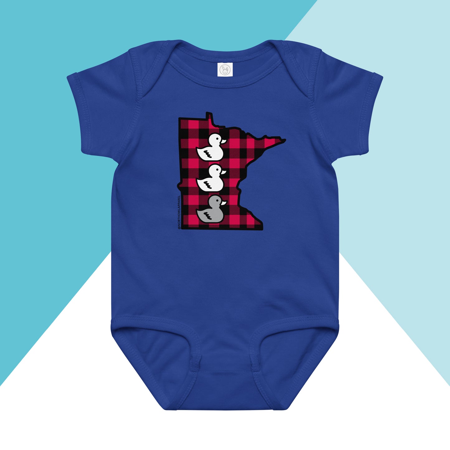 Duck Duck Grey Duck Minnesota Buffalo Plaid Baby Bodysuit North Owl Apparel