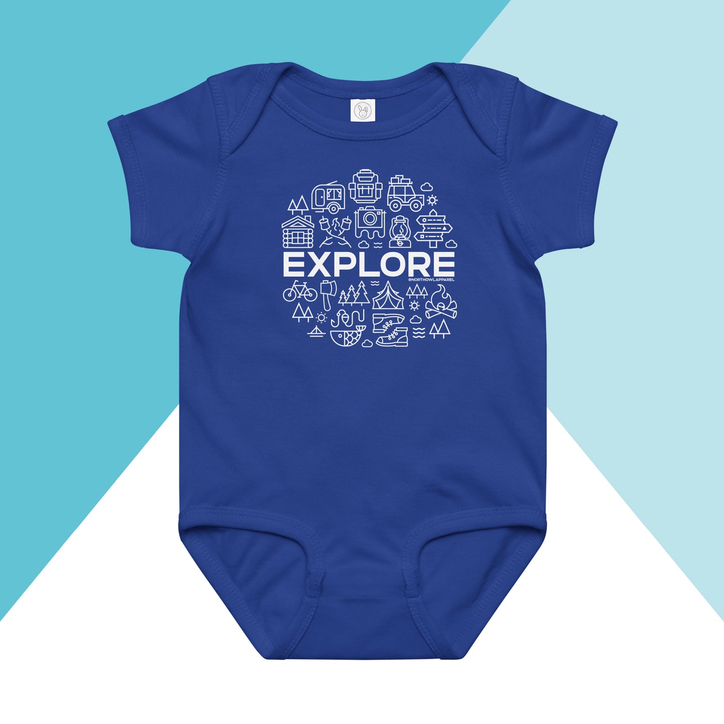 Explore Icon Outdoors Camping Baby Bodysuit North Owl Apparel