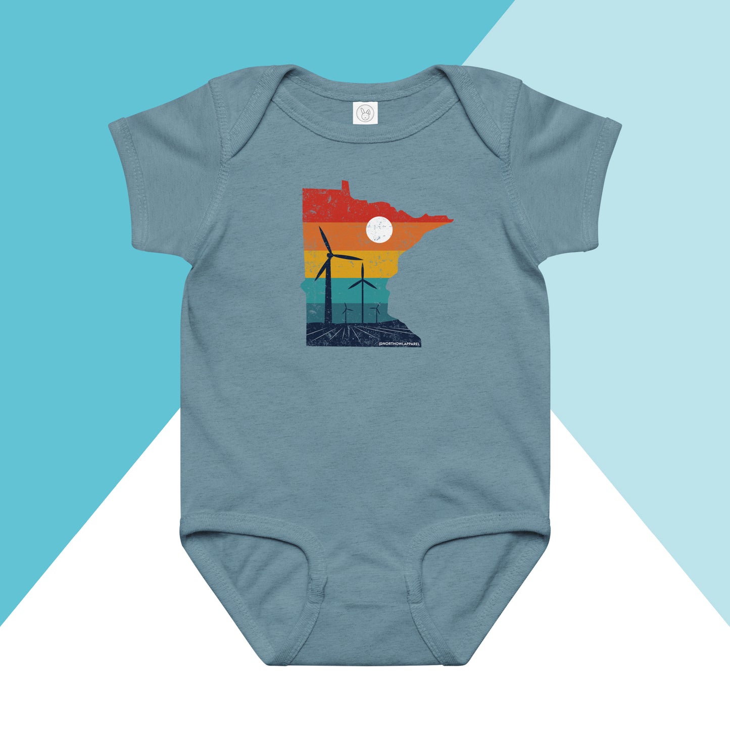 Minnesota Rural Retro Windmill Sunset Baby Bodysuit North Owl Apparel