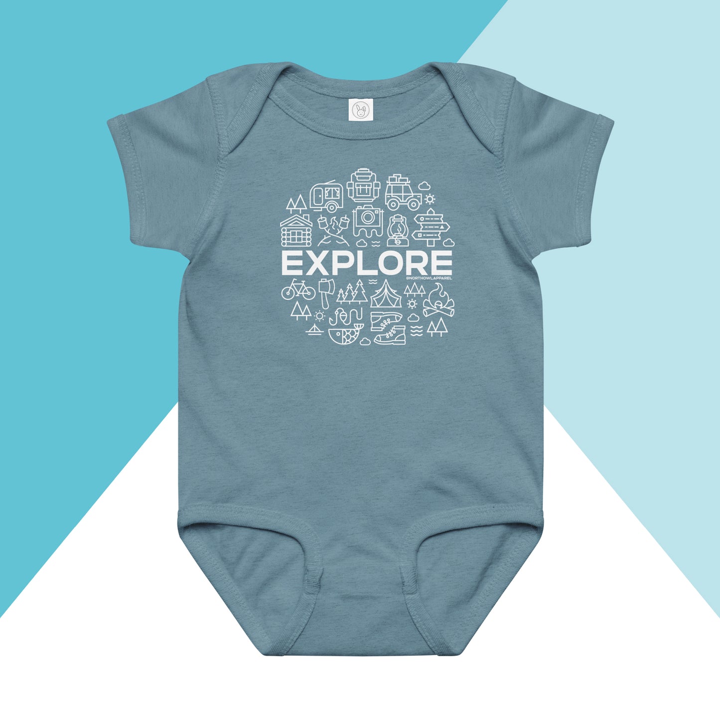 Explore Icon Outdoors Camping Baby Bodysuit North Owl Apparel