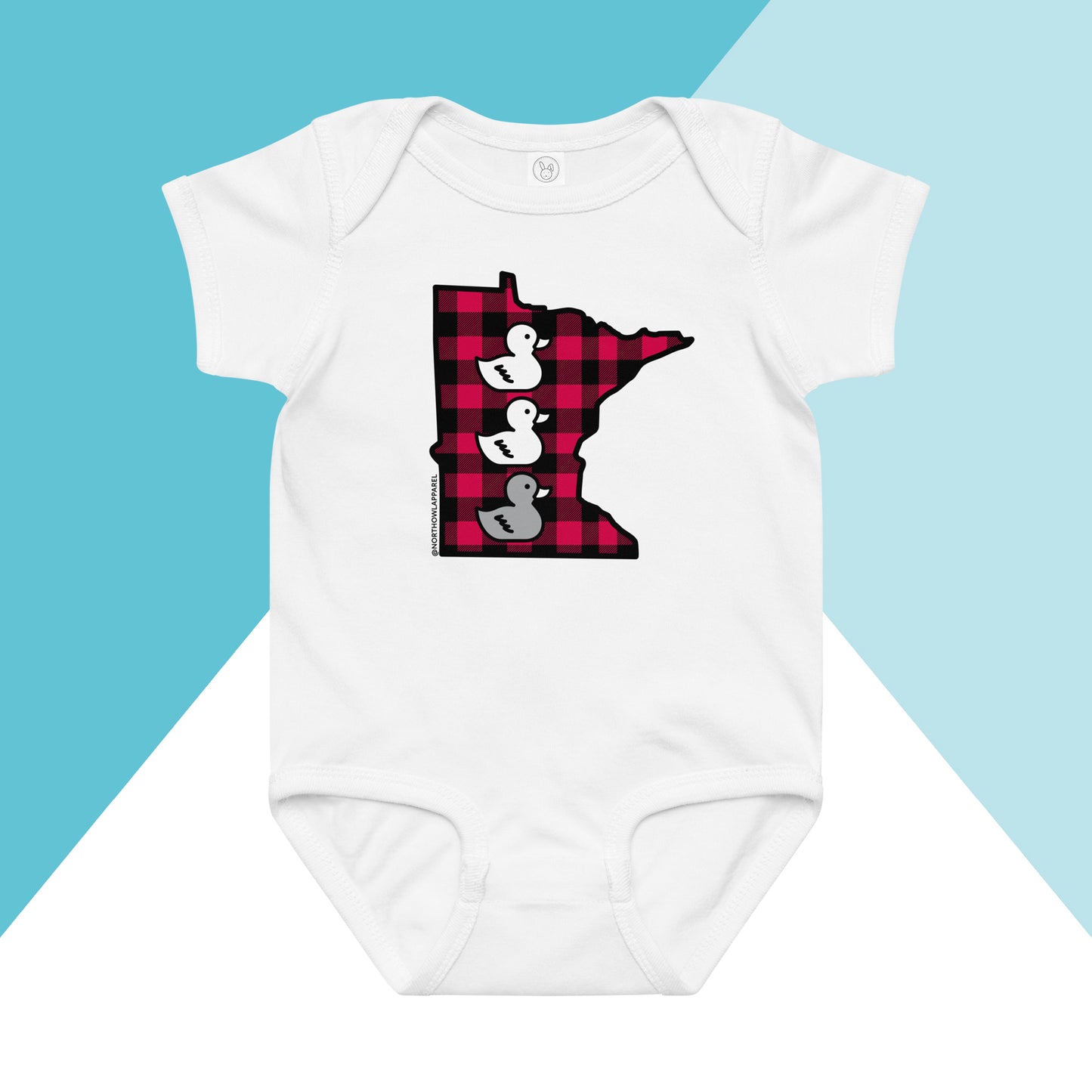 Duck Duck Grey Duck Minnesota Buffalo Plaid Baby Bodysuit North Owl Apparel
