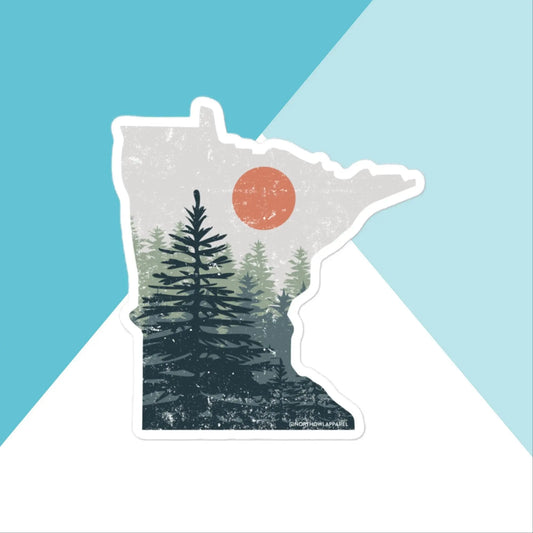 Minnesota Pine Trees Distressed Vinyl Sticker North Owl Apparel