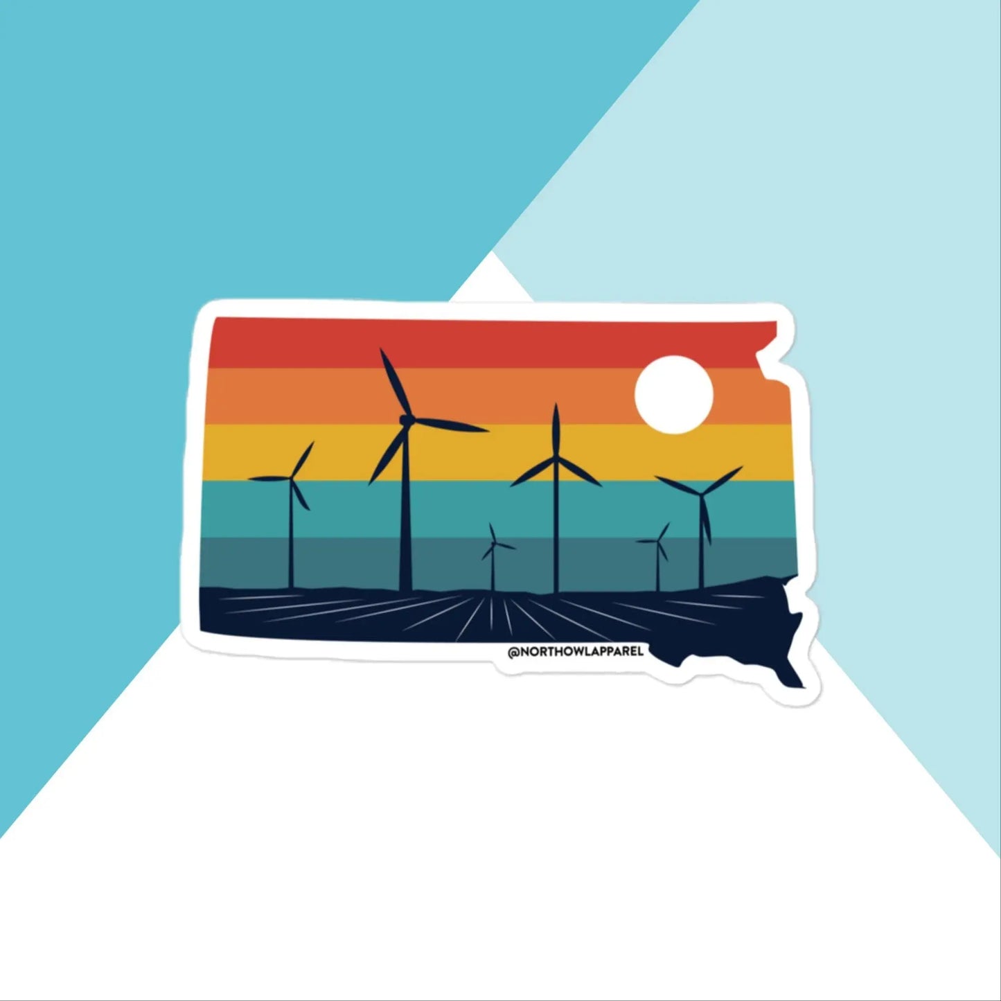 South Dakota Rural Retro Windmill Sunset Vinyl Sticker North Owl Apparel