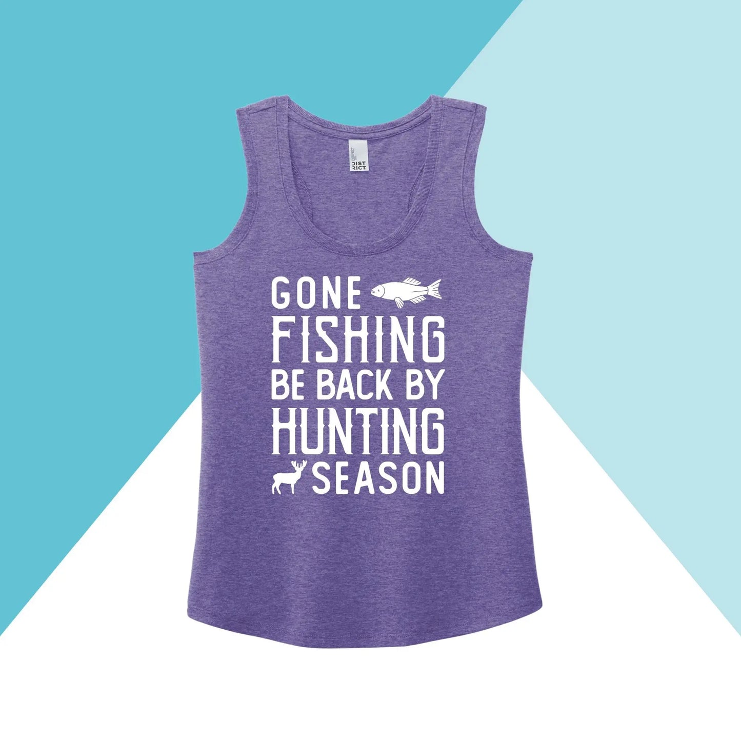 Gone Fishing Be Back By Hunting Season Women's Racerback Tank Top North Owl Apparel