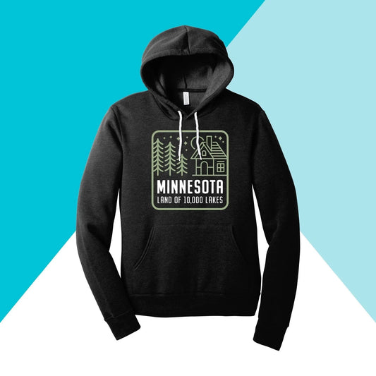 Minnesota Cabin and Trees Land of 10,000 Lakes Unisex Hoodie Sweatshirt North Owl Apparel