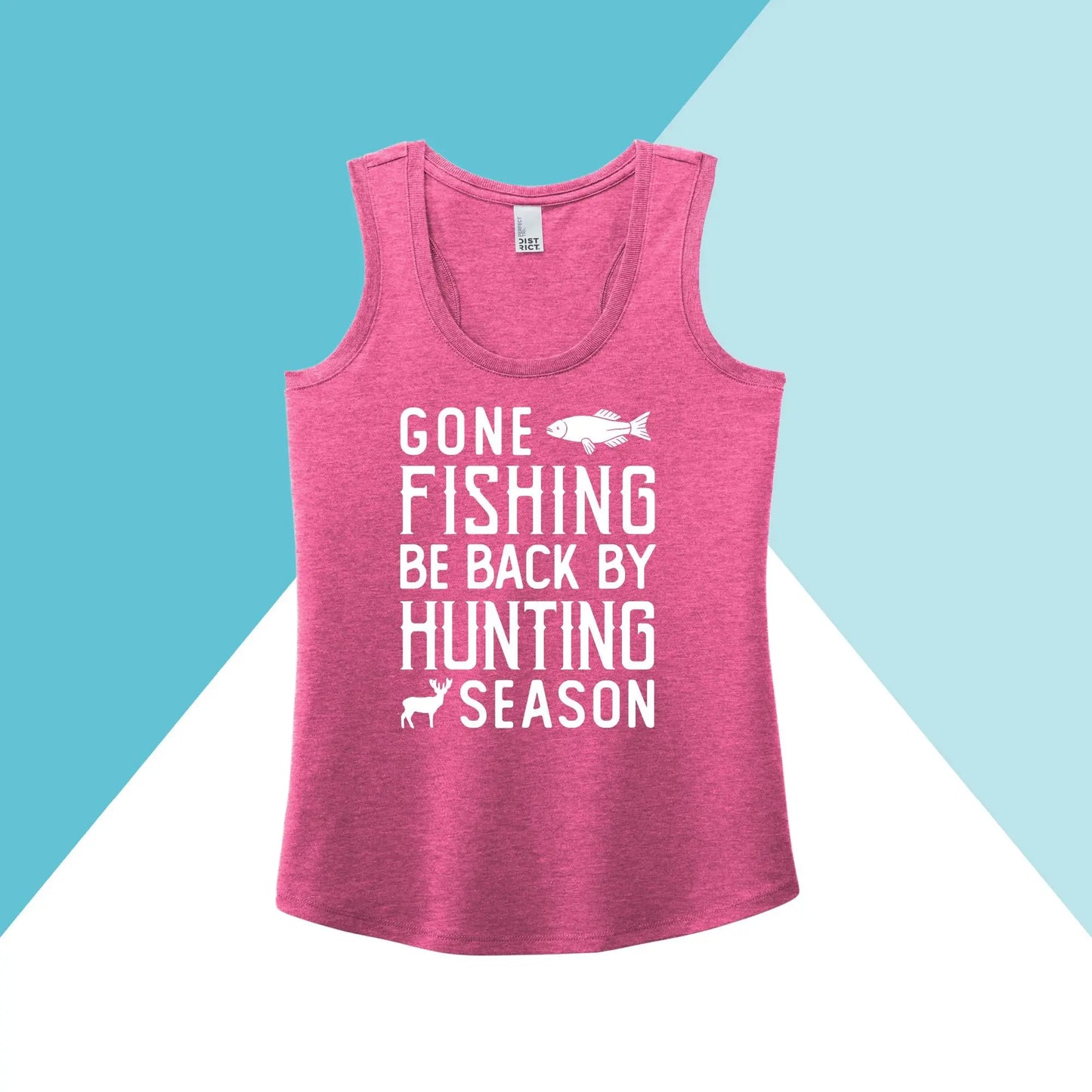 Gone Fishing Be Back By Hunting Season Women's Racerback Tank Top North Owl Apparel