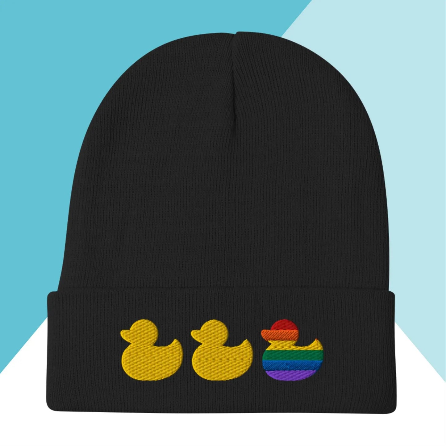 Duck Duck Gay Duck Rainbow Pride Embroidered Beanie North Owl Apparel