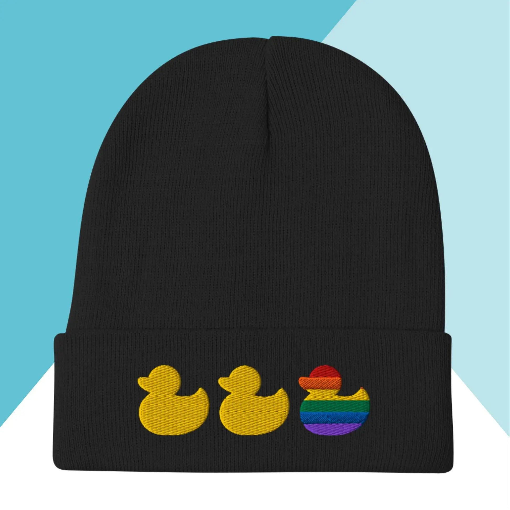 Duck Duck Gay Duck Rainbow Pride Embroidered Beanie North Owl Apparel