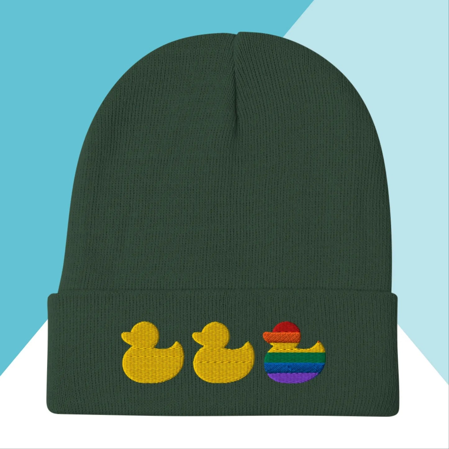 Duck Duck Gay Duck Rainbow Pride Embroidered Beanie North Owl Apparel