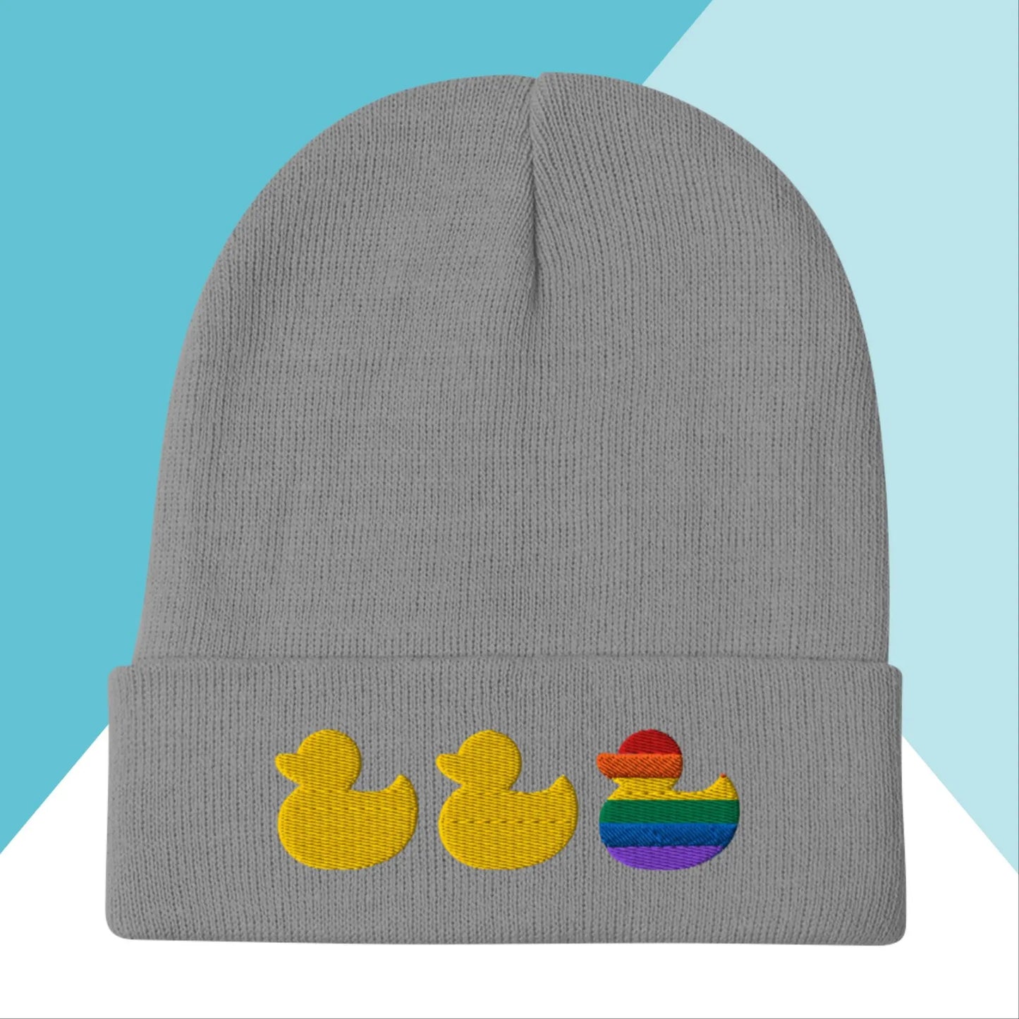 Duck Duck Gay Duck Rainbow Pride Embroidered Beanie North Owl Apparel
