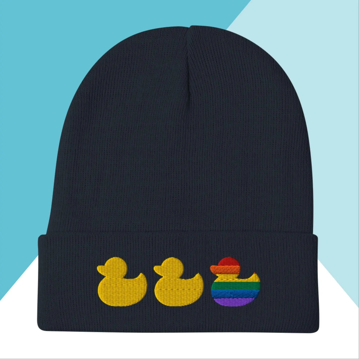 Duck Duck Gay Duck Rainbow Pride Embroidered Beanie North Owl Apparel