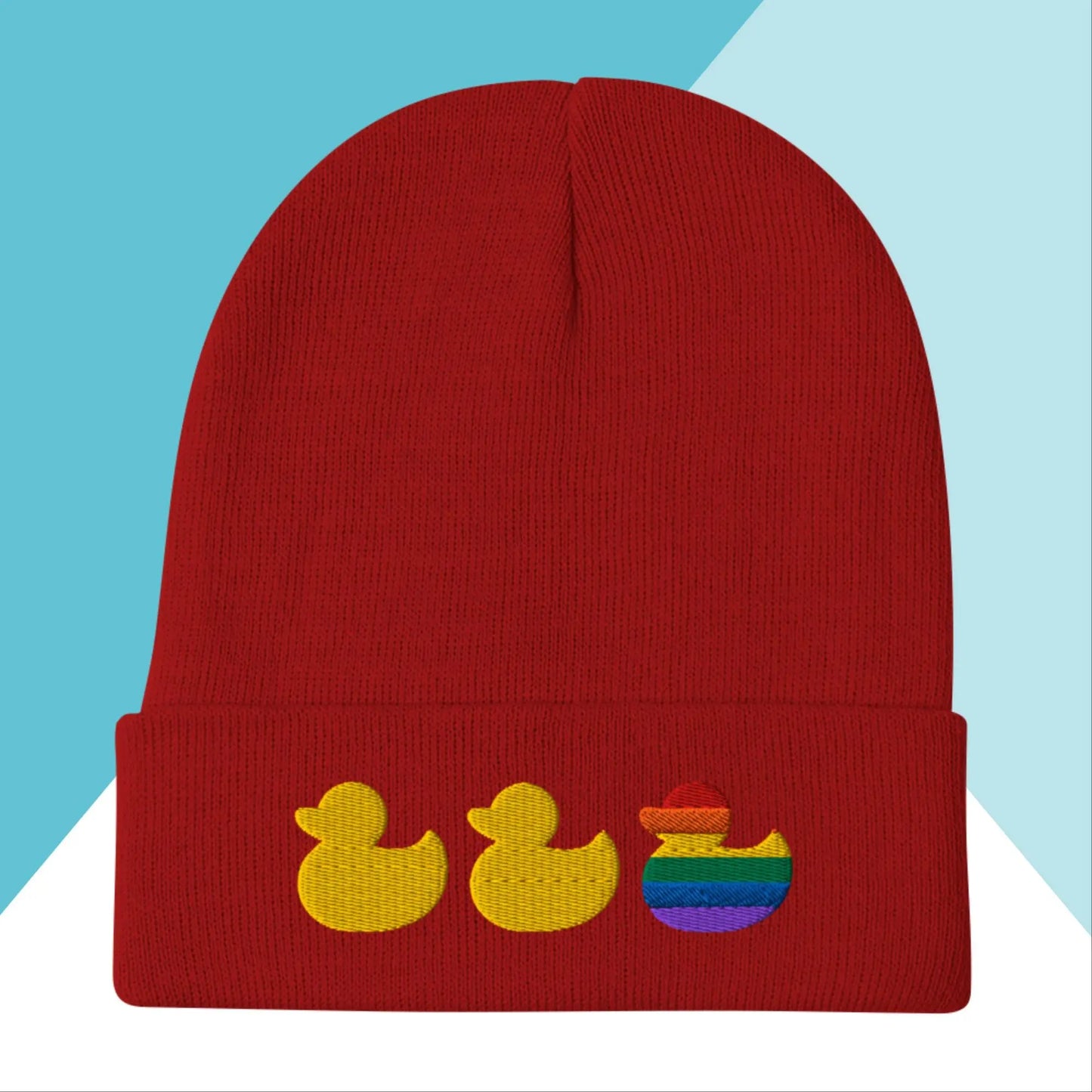 Duck Duck Gay Duck Rainbow Pride Embroidered Beanie North Owl Apparel