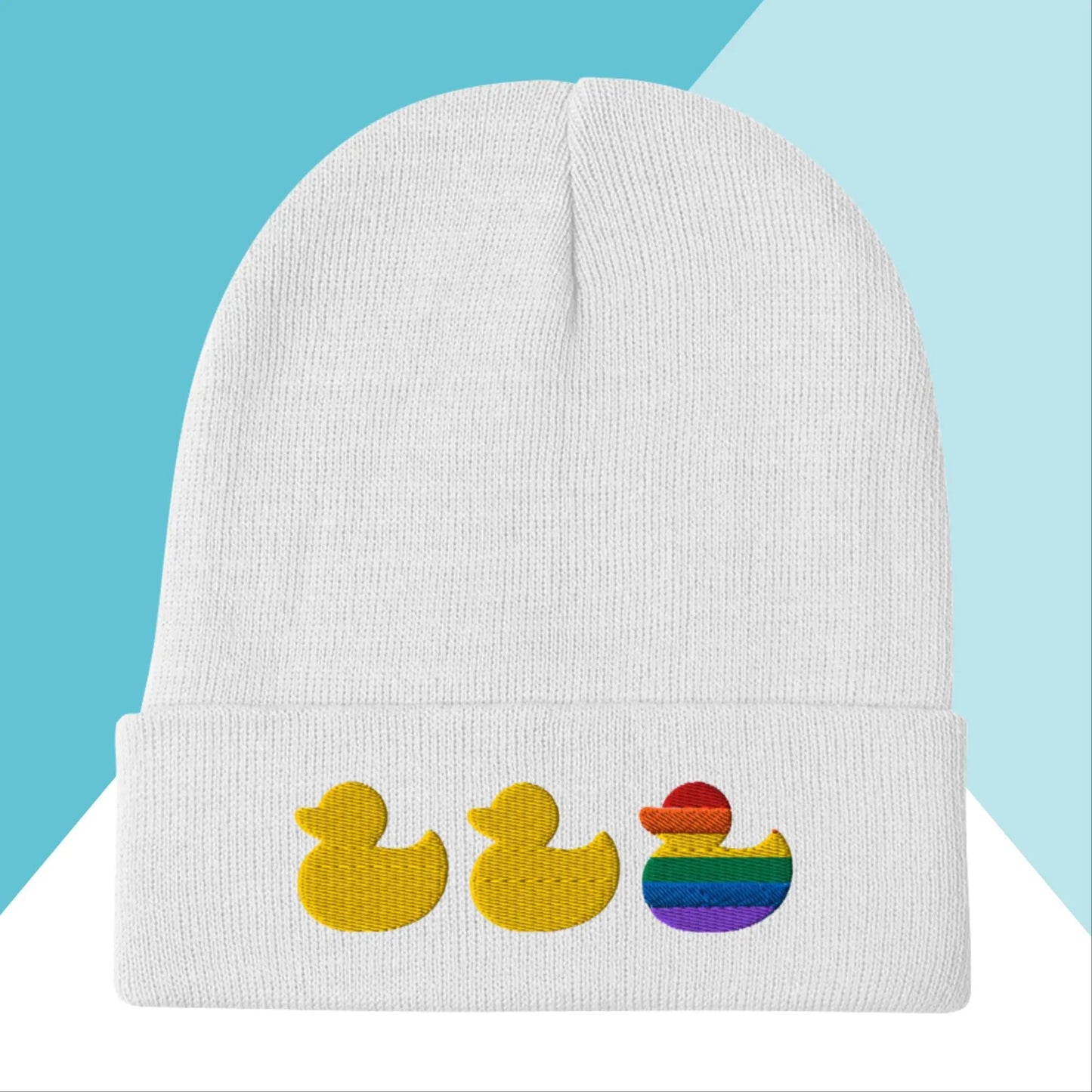 Duck Duck Gay Duck Rainbow Pride Embroidered Beanie North Owl Apparel